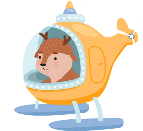Kids Animals Flying Planes Helicopter Illustration