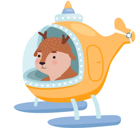 Deer Flying In Helicopter  Illustration