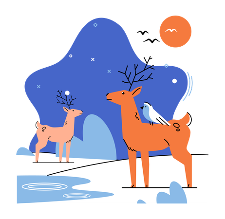 Deer standing in jungle  Illustration