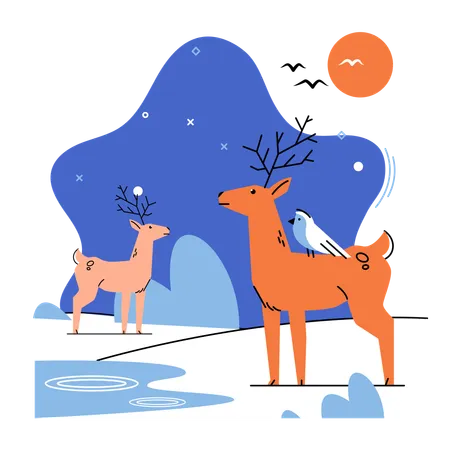 Deer standing in jungle  Illustration