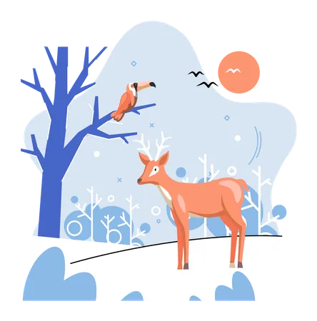 Deer standing in jungle  Illustration