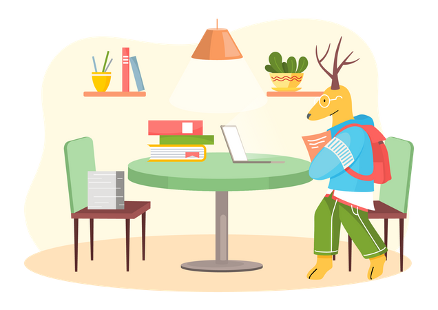 Deer working on laptop Illustration