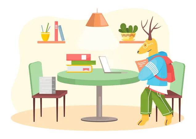 Deer working on laptop  Illustration