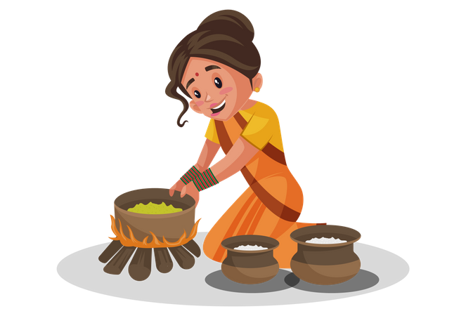 Déesses Sita cuisinant des aliments  Illustration