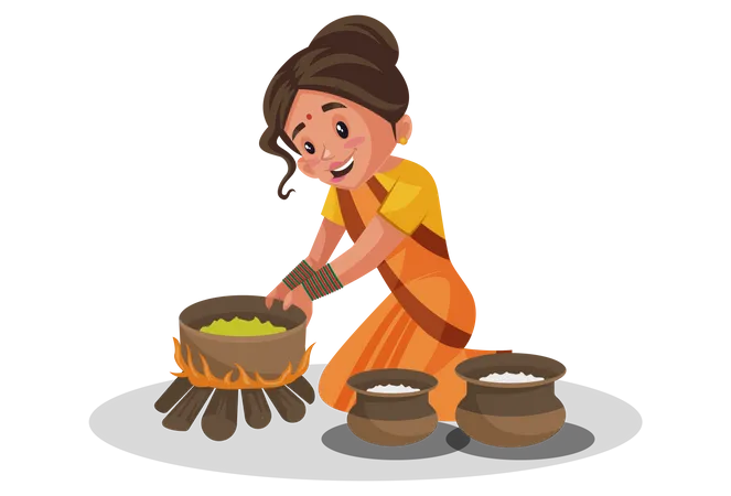 Déesses Sita cuisinant des aliments  Illustration