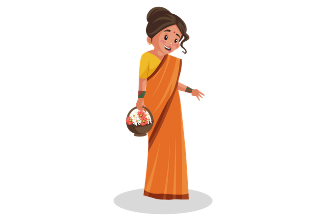 Déesses Sita tenant un panier de fleurs  Illustration