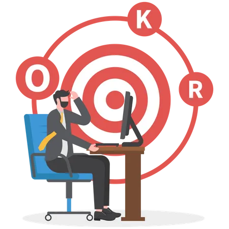Objectives And Key Results OKR Goal Setting Or Define Measurable Target For Business Concept 일러스트레이션