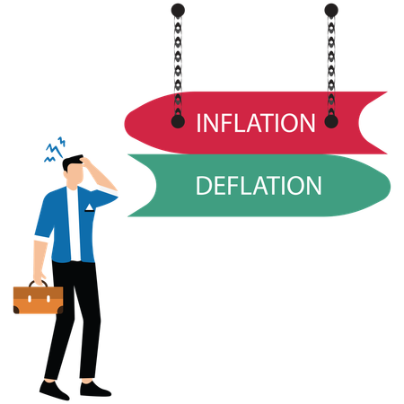 Deflation and inflation on the signpost with two different direction  Illustration