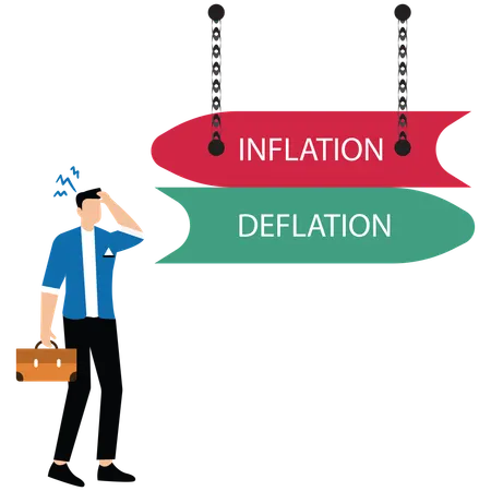 Deflation and inflation on the signpost with two different direction  Illustration
