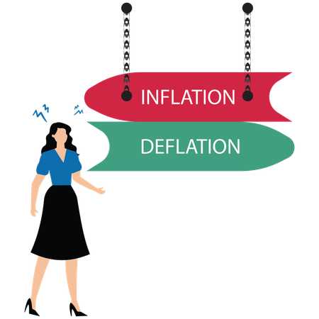 Deflation and inflation on the signpost with two different direction  Illustration