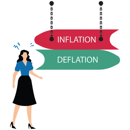 Deflation and inflation on the signpost with two different direction  Illustration