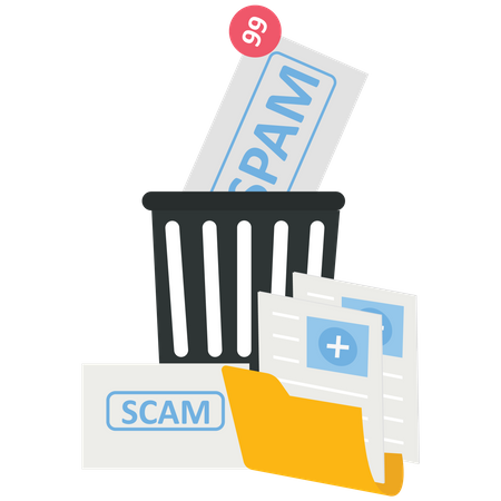 Delete spam and scam emails in the trash  Illustration
