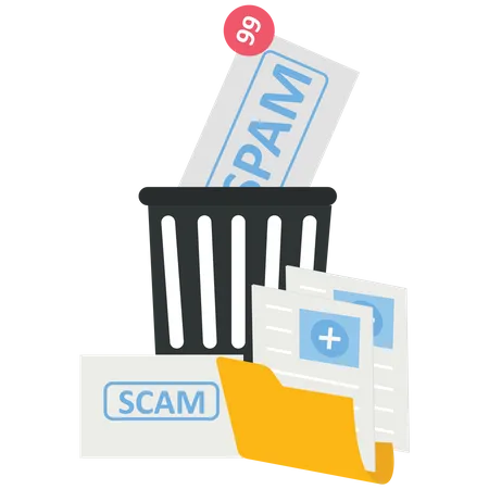 Delete spam and scam emails in the trash  Illustration