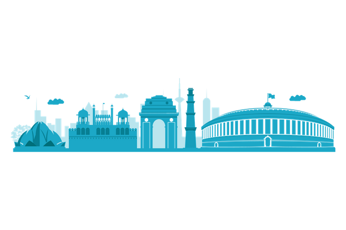 Delhi Skyline with landmarks  Illustration