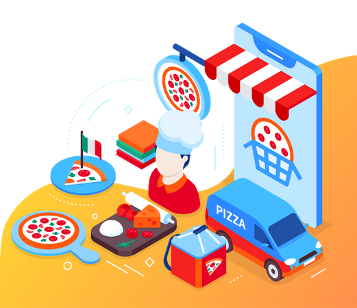 Deliciosa pizza italiana  Ilustração