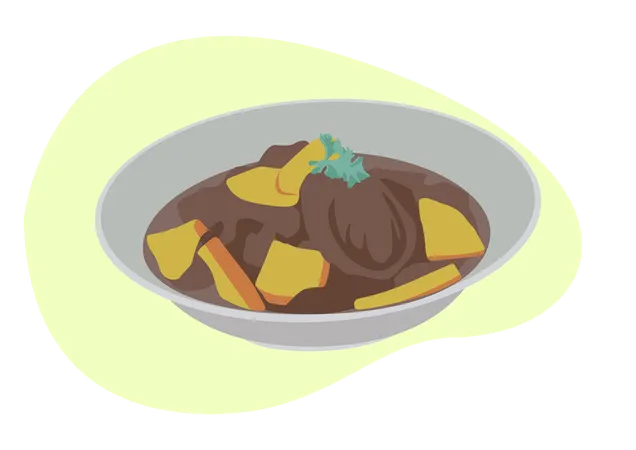 Delicioso ensopado de carne na tigela  Ilustração