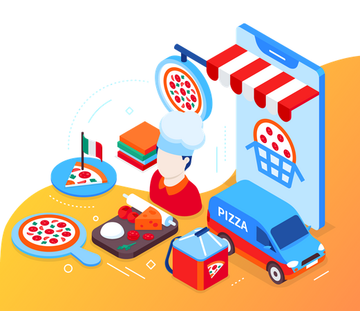Delicious Italian pizza  Illustration