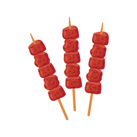Three Skewers Of Grilled Meat In A Simplistic Colorful Illustration Style On A White Background Illustration