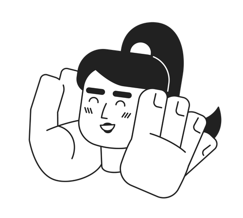 Delight girl putting hands on cheeks  イラスト
