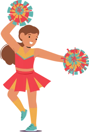 Delightful Cute Cheerleader Girl Character With A Radiant Smile Adorned In A Vibrant Uniform Gracefully Twirling Pompoms Spreading Joy With Each Spirited Cheer Cartoon People Vector Illustration Illustration