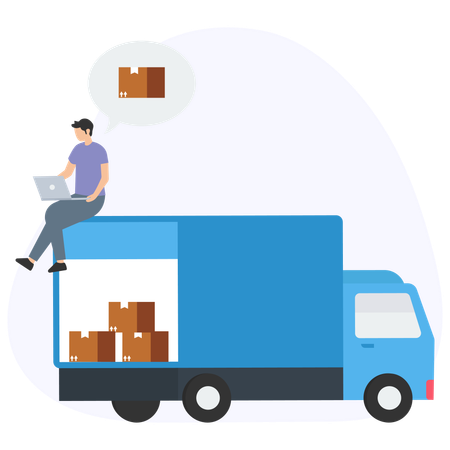 Deliver Boy with Parcel truck  Illustration