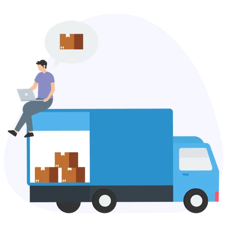 Deliver Boy with Parcel truck  Illustration