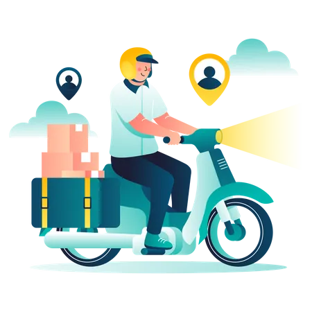 Deliver Package using Motorcycle Illustration