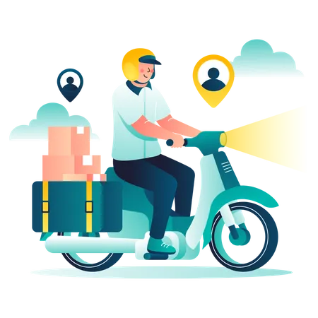 Deliver Package using Motorcycle  Illustration