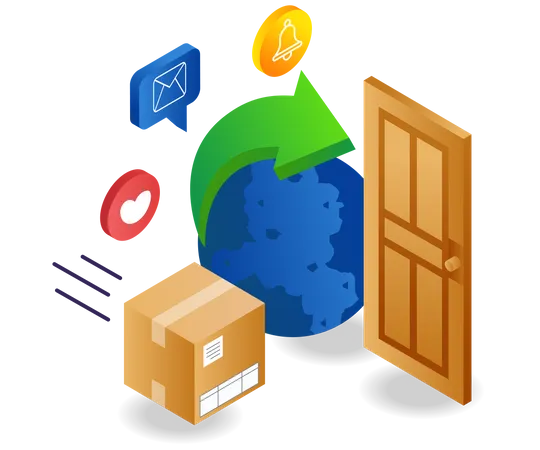 Deliver the package of goods to the door Illustration