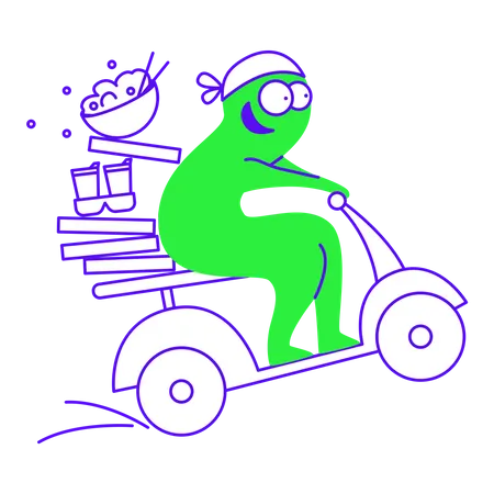 Delivering food on scooter Illustration