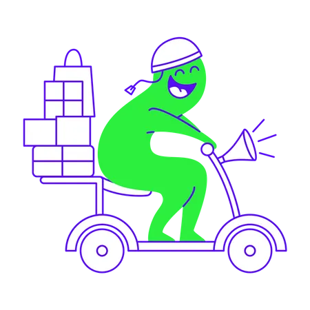 Delivering products on scooter  Illustration