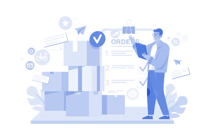 Delivery Agent Checking Delivery  Illustration