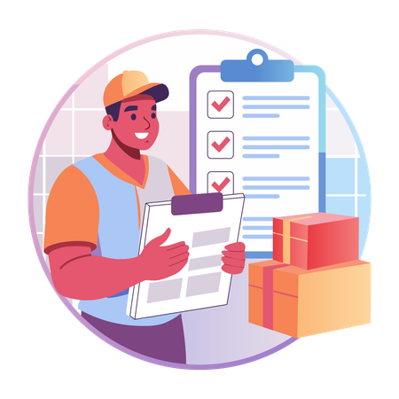 Delivery agent checking delivery list  Illustration