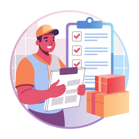 Delivery agent checking delivery list  Illustration