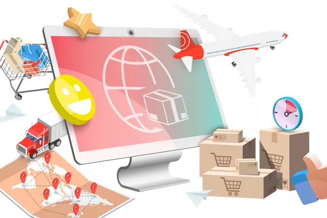 3 D Vector Conceptual Illustration Of Delivery And Smart Logistics Online Order Tracking Illustration