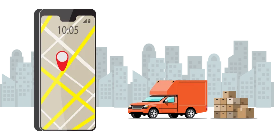 Big Isolated Vehicle Vector Colorful Icons Flat Illustrations Of Delivery By Van Through GPS Tracking Location Delivery Vehicle Goods And Food Delivery Instant Delivery Online Delivery イラスト