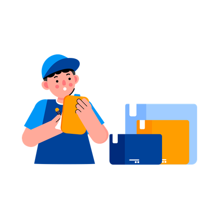 Delivery boy check parcel  Illustration