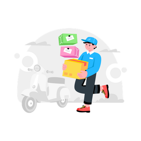 Delivery Boy deliver parcel  Illustration