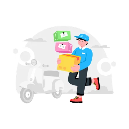 Delivery Boy deliver parcel  Illustration