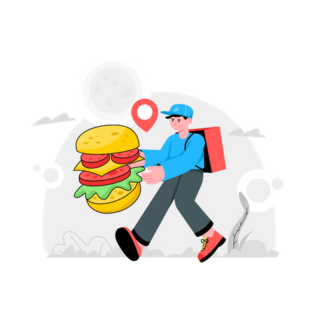 Delivery boy delivered Burger  Illustration