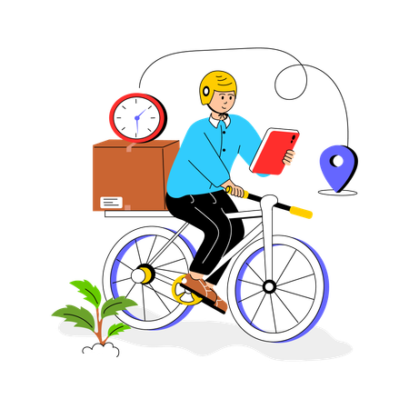 Delivery Boy Delivered Parcel on Bicycle in Delivery Time  Illustration