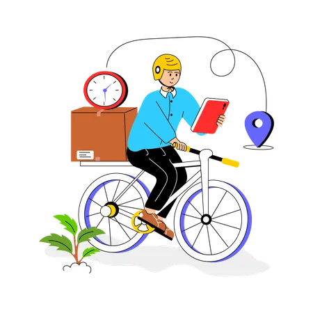 Delivery Boy Delivered Parcel on Bicycle in Delivery Time  Illustration