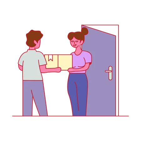 Delivery boy delivered parcel to customer at home  Illustration