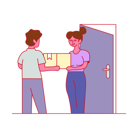 Delivery boy delivered parcel to customer at home  Illustration