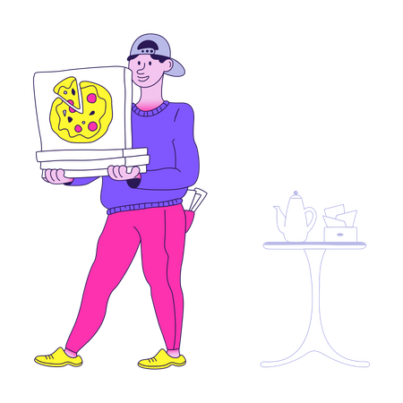 Delivery boy delivered pizza in office  Illustration