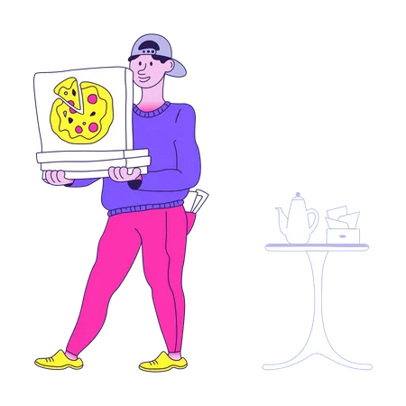 Delivery boy delivered pizza in office  Illustration