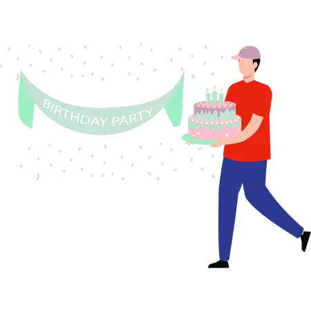 Delivery boy delivering birthday cake  Illustration