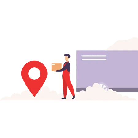 A Delivery Boy Holding Parcel And Deliver It To The Location Illustration
