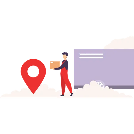 Delivery boy delivering box at assigned location  Illustration