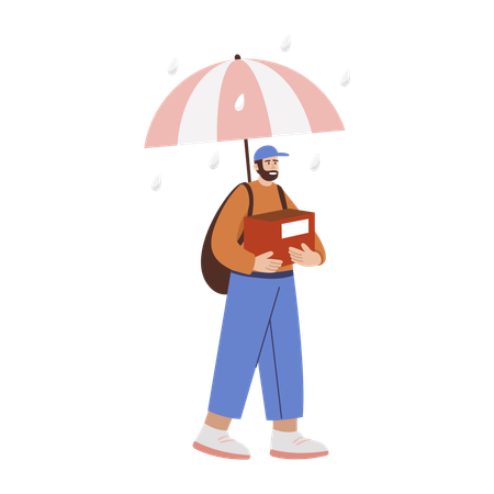 Delivery boy delivering during rainfall  Illustration